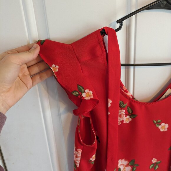 Twine & String Red Floral Print With Tie Back Detail Size Medium - Picture 2 of 10